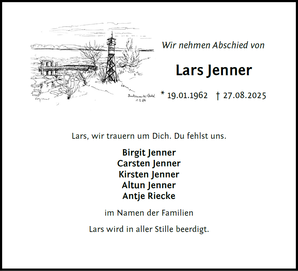 Lars Jenner Traueranzeige